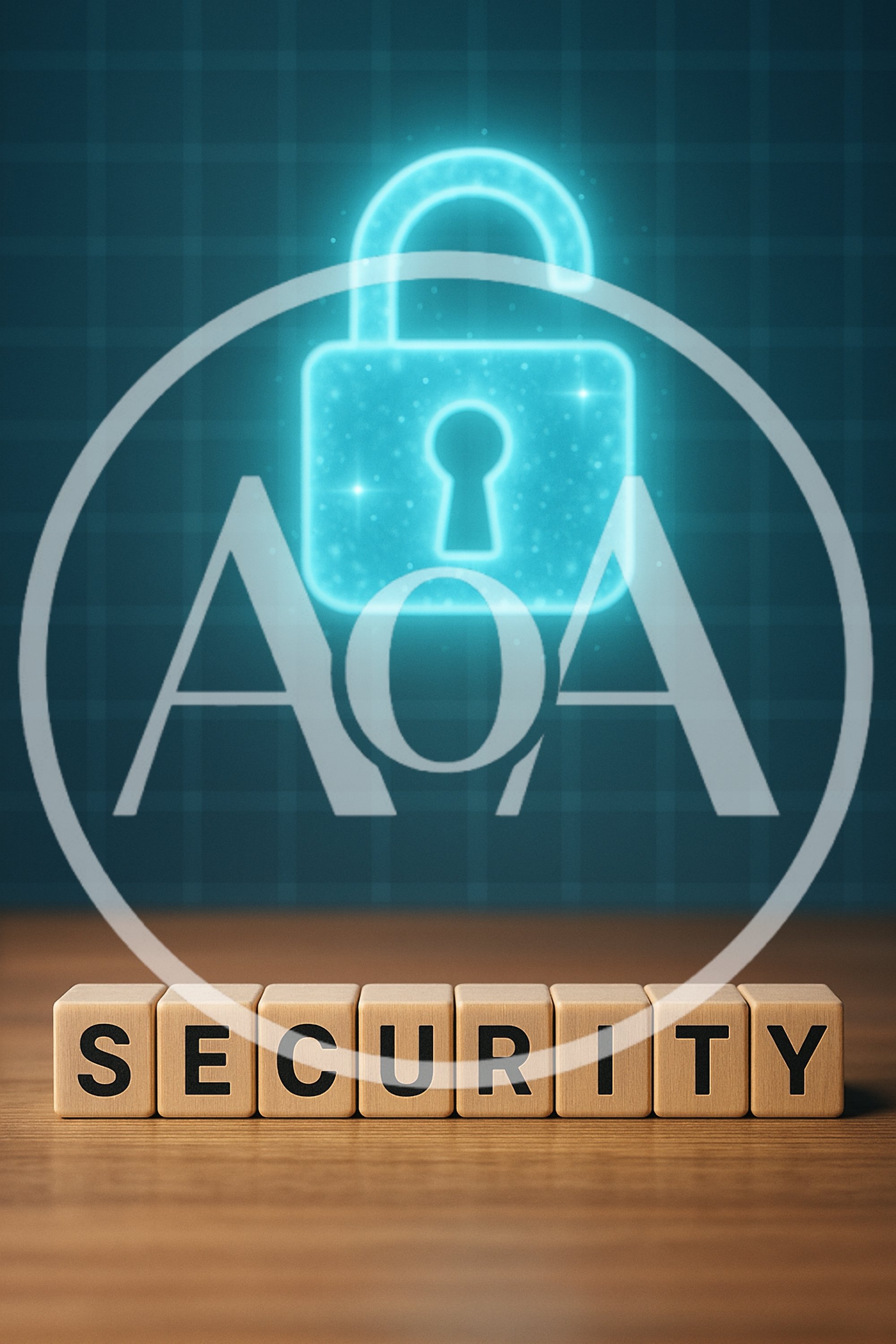Wooden Blocks Spelling Security With Glowing Digital Lock Icon