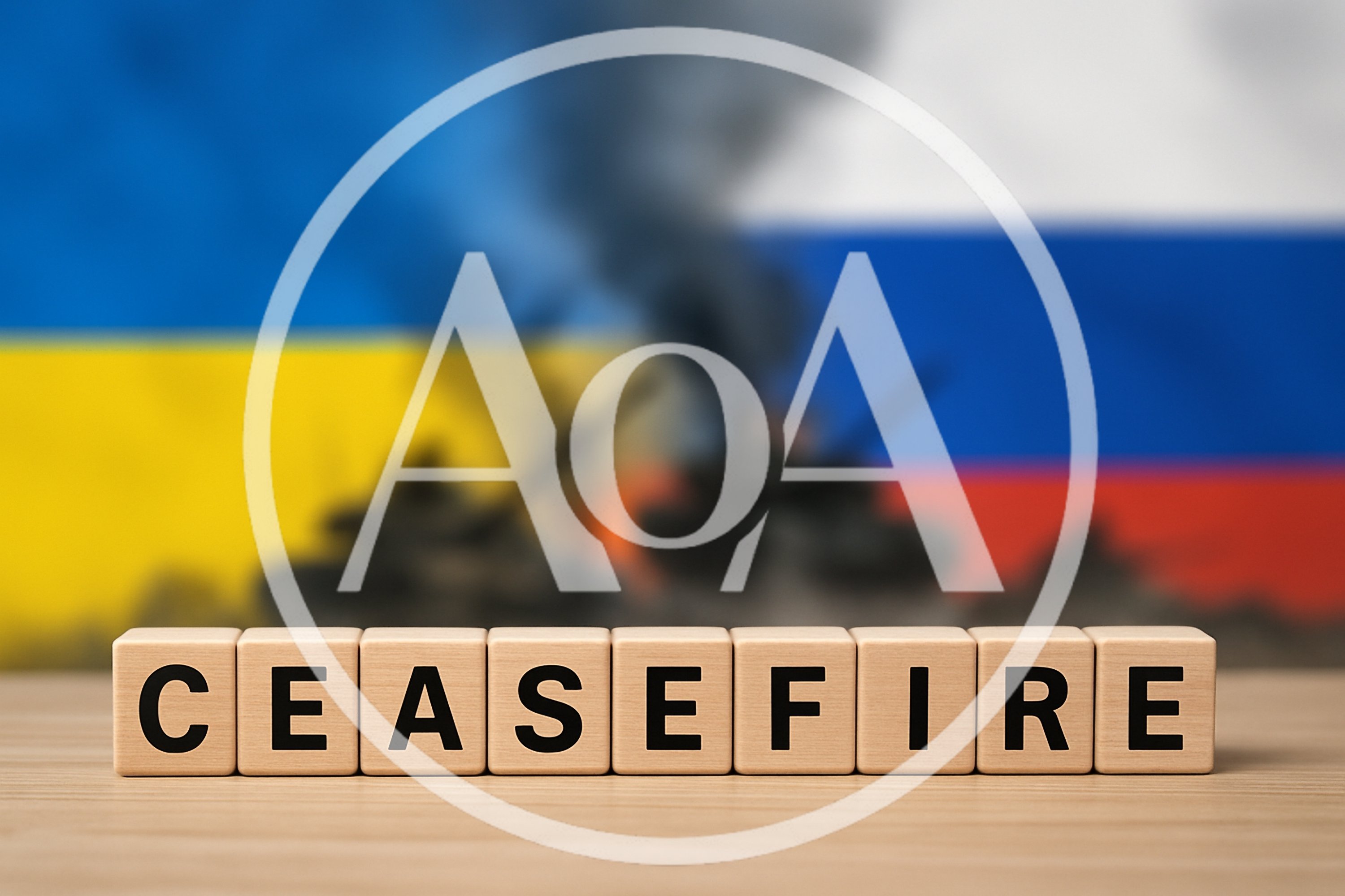 Wooden Blocks Spelling Ceasefire Against Blurred War Background