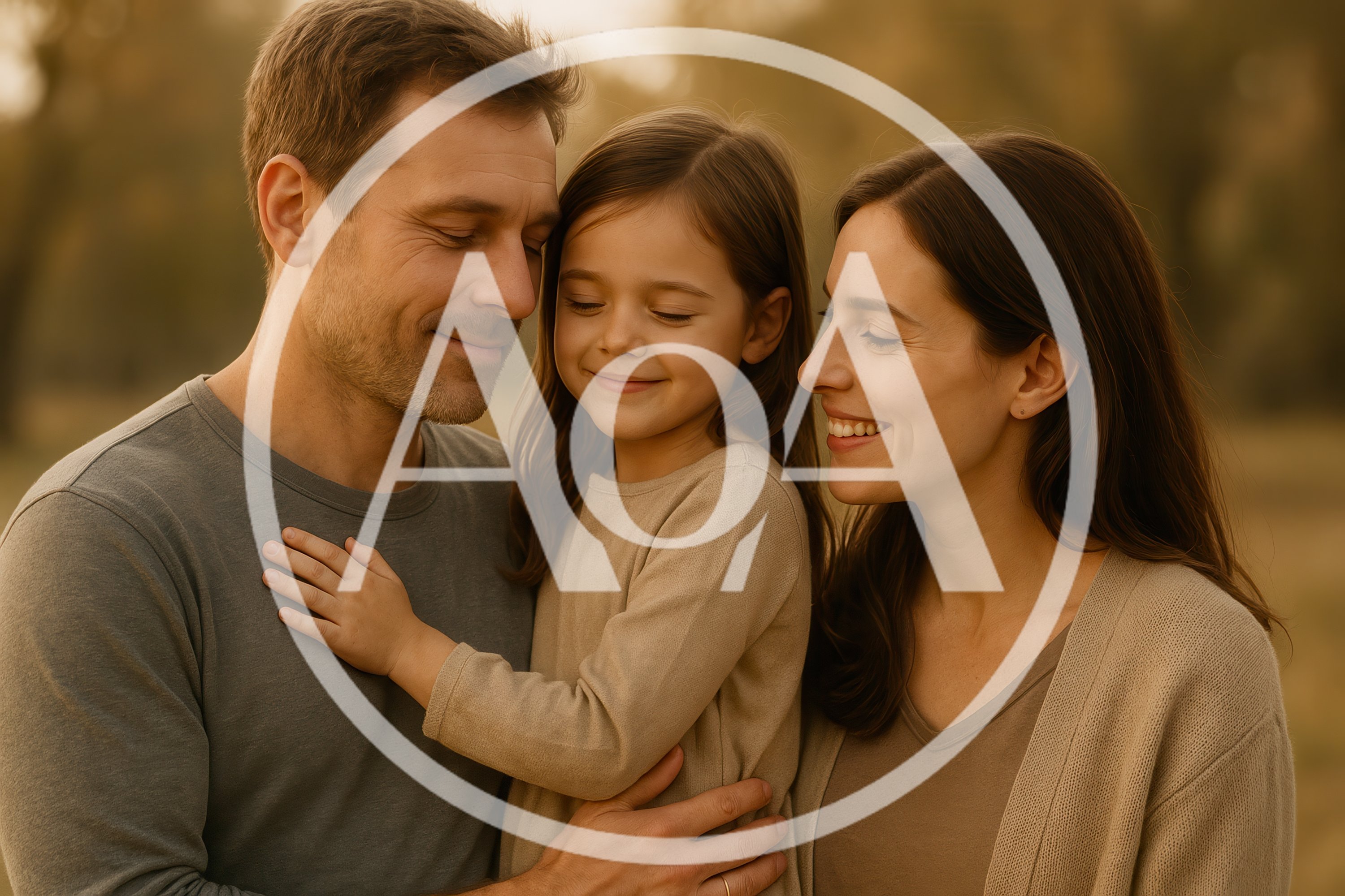 Happy Family Embracing Outdoors During Golden Hour