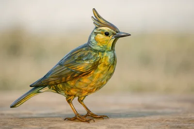 Detailed Artistic Sculpture Of A Crested Bird