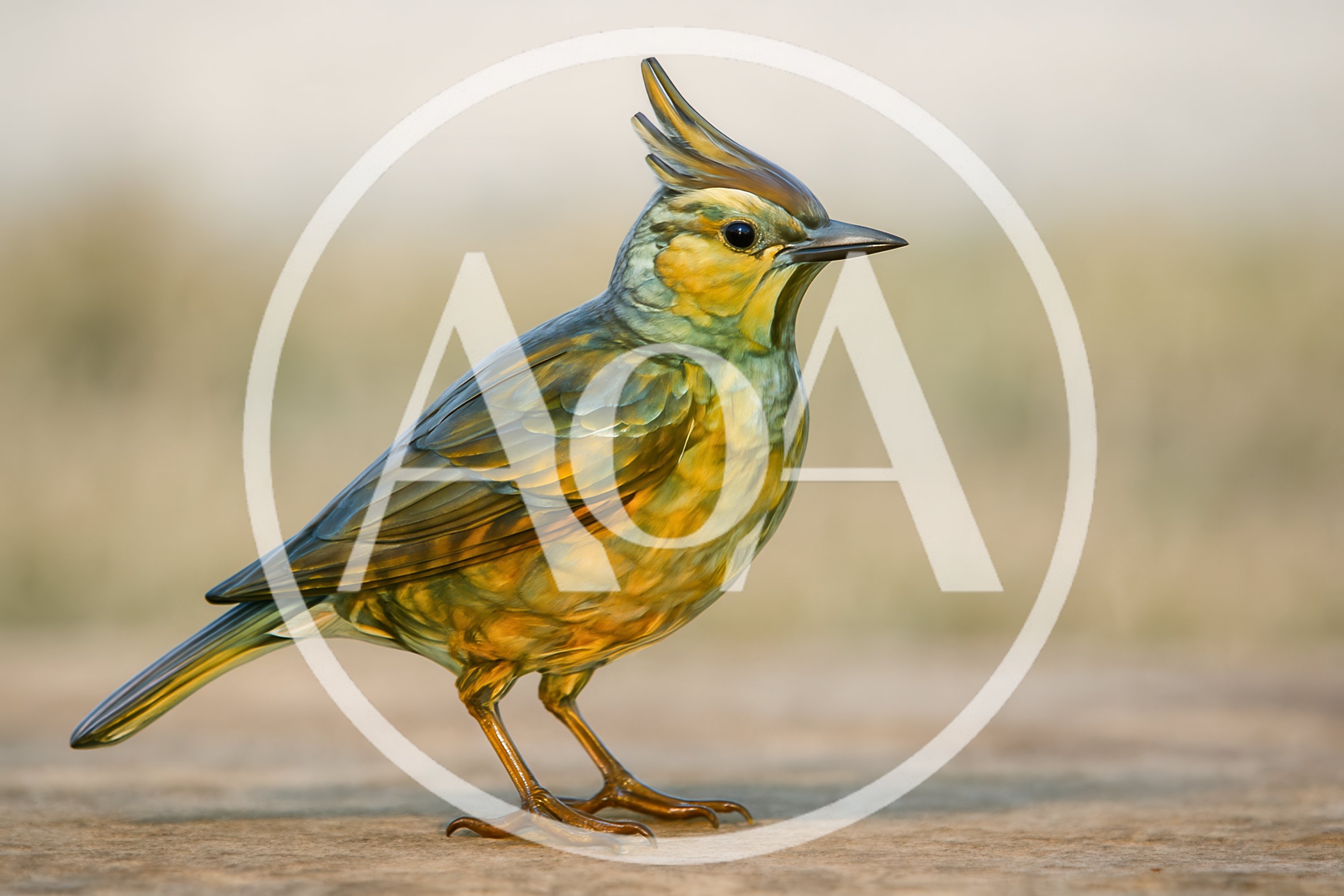 Detailed Artistic Sculpture Of A Crested Bird