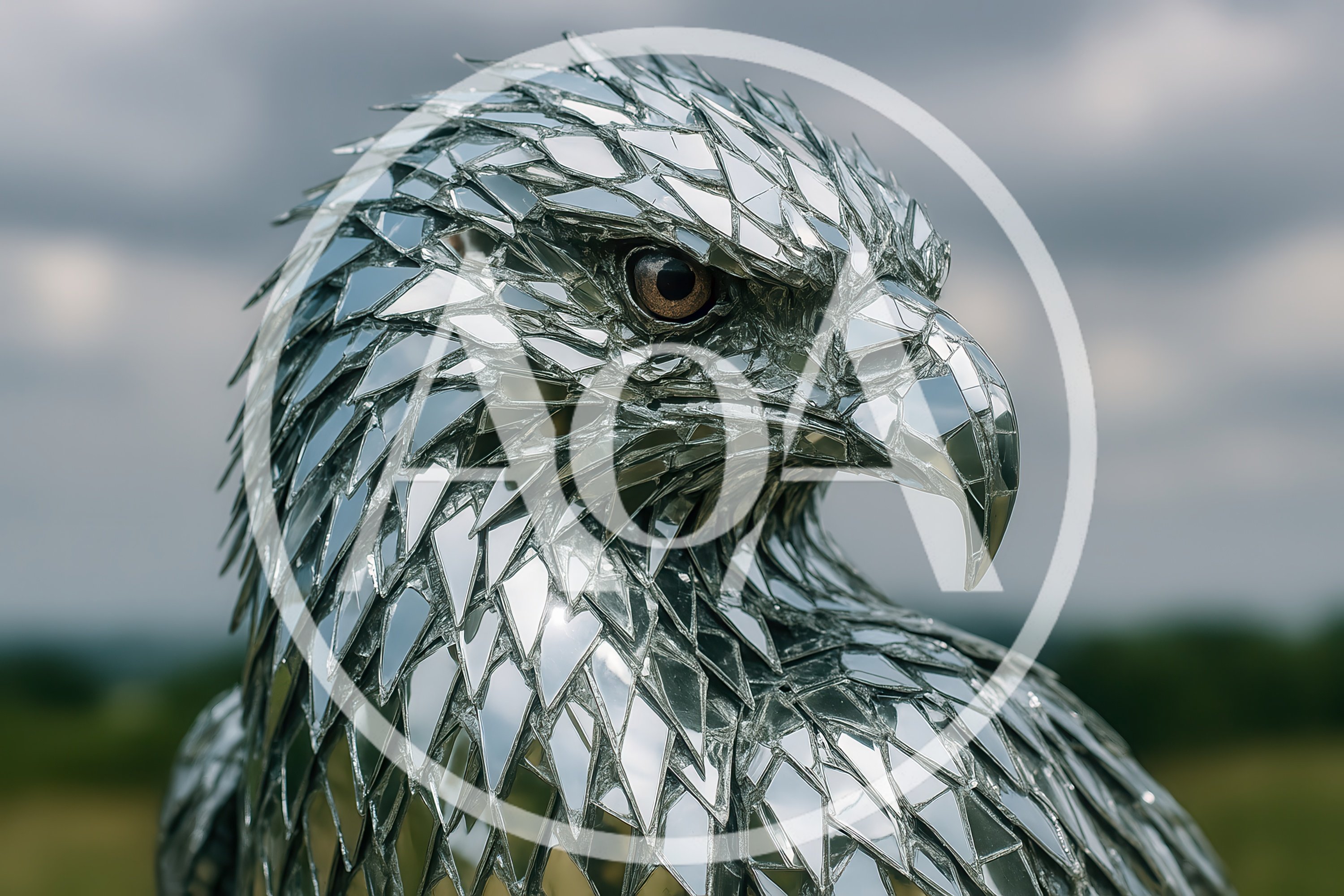 Mirror Mosaic Eagle Sculpture Against Cloudy Sky