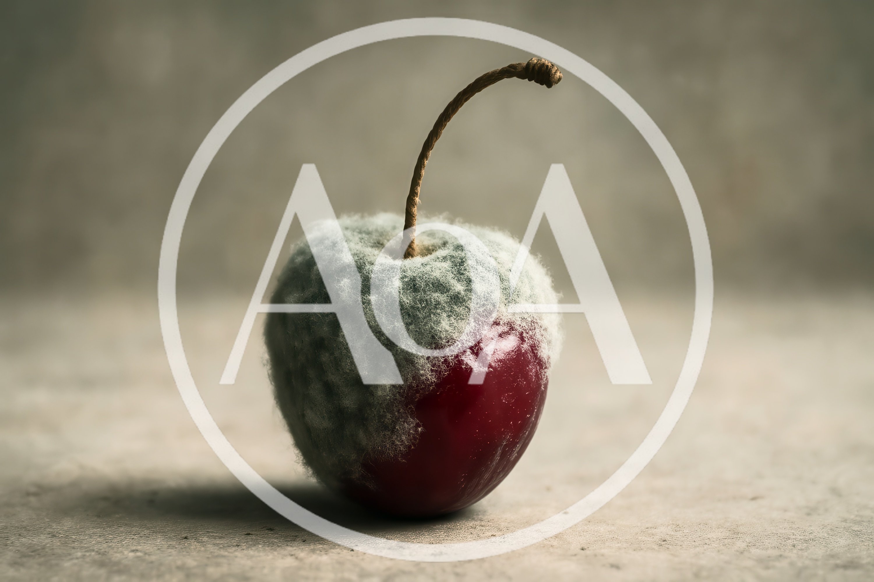 Single Cherry Covered In Thick Gray Mold