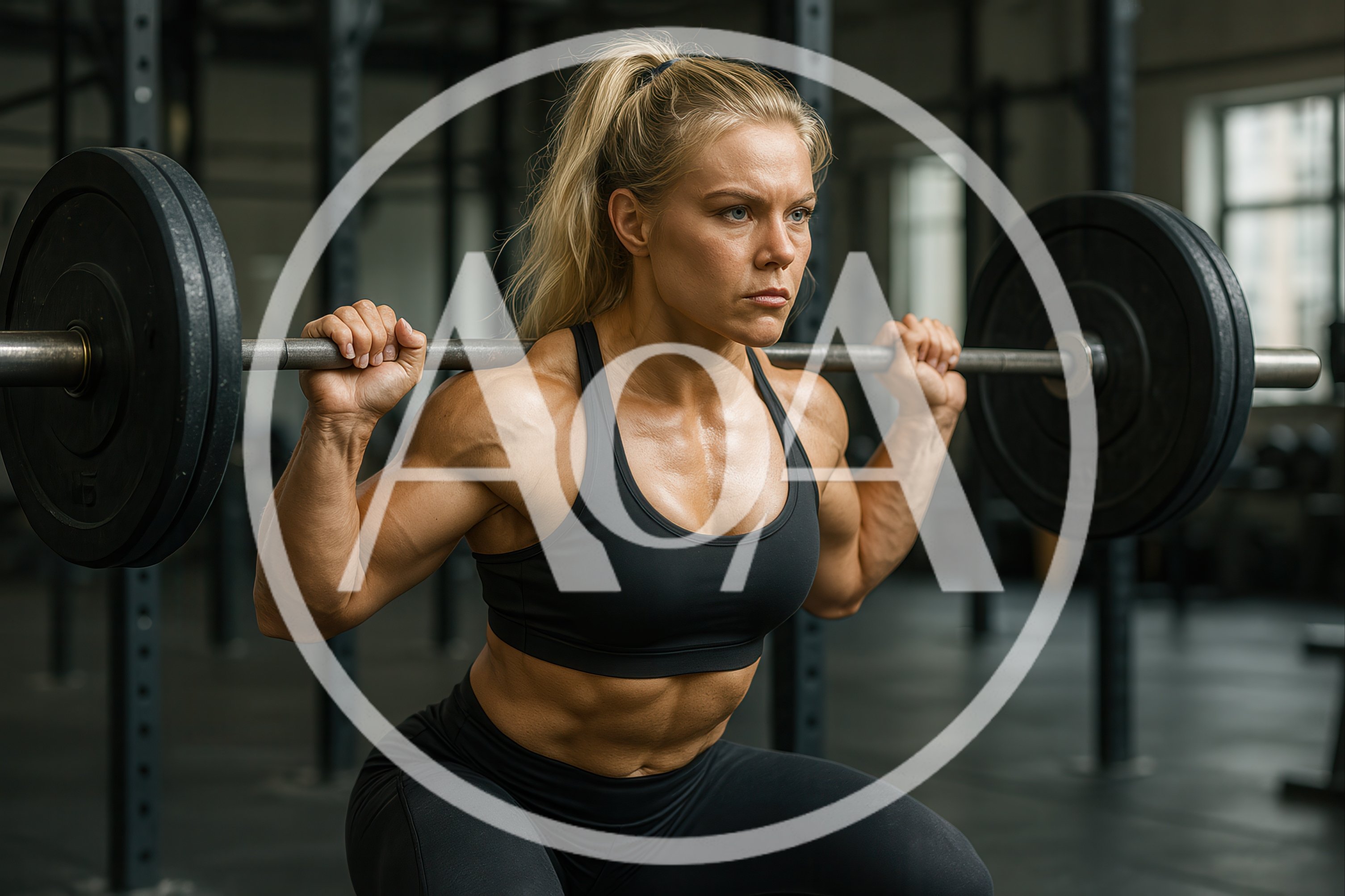 Muscular Woman Performing Barbell Back Squat Exercise