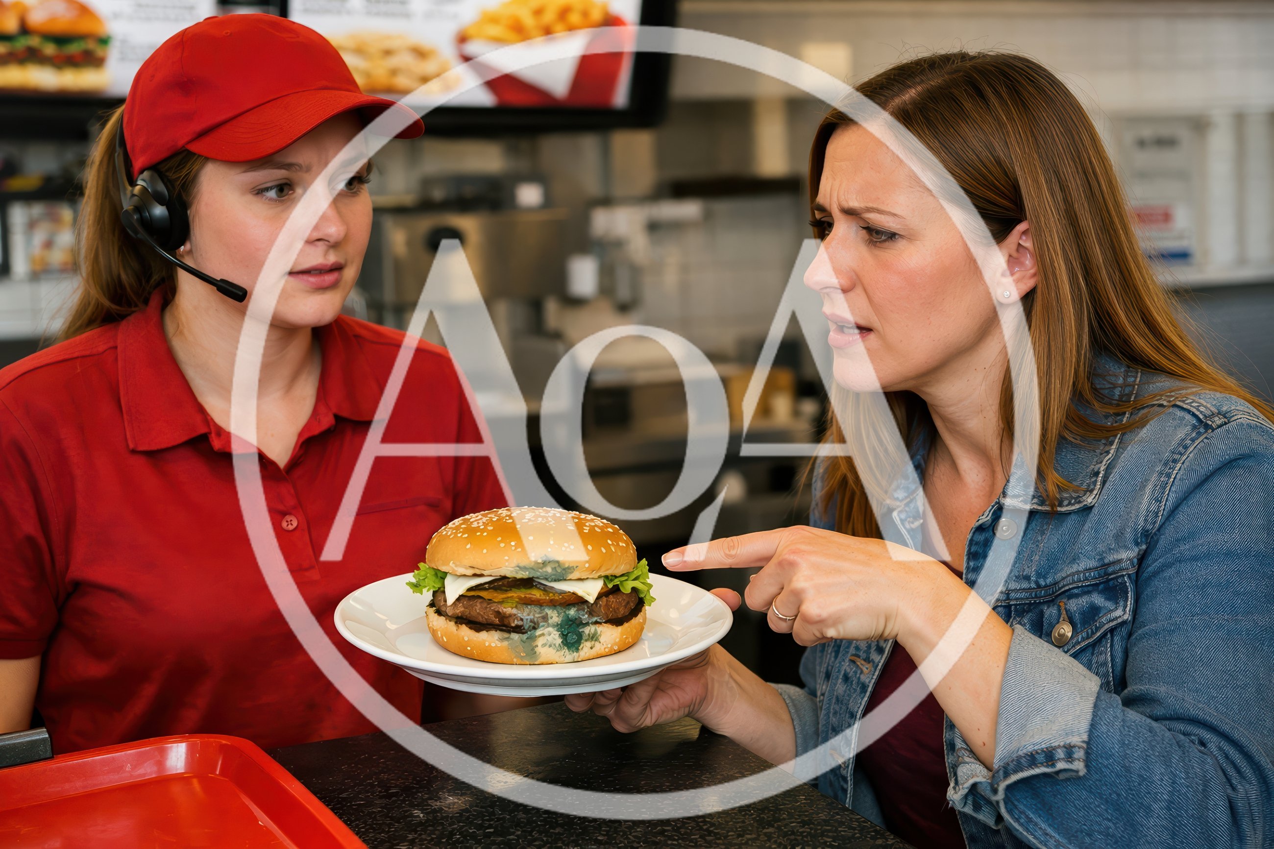 Customer Complaining About Moldy Burger to Fast Food Worker