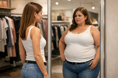 Woman Looking At Her Reflection In A Clothing Store