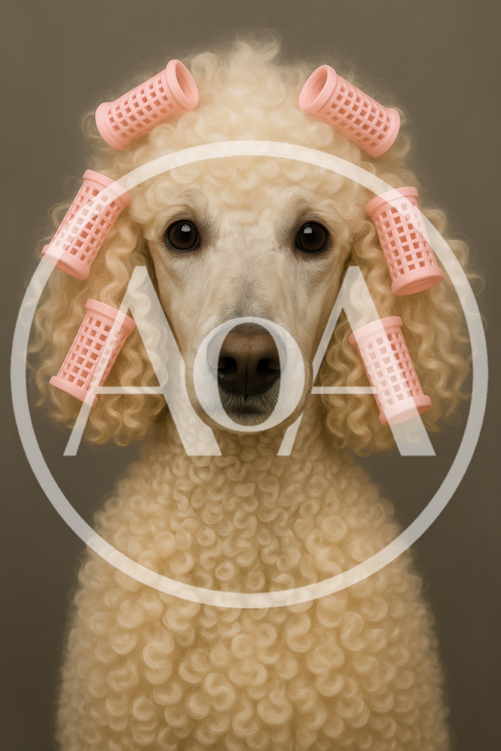 Portrait Of A Poodle Wearing Pink Hair Rollers