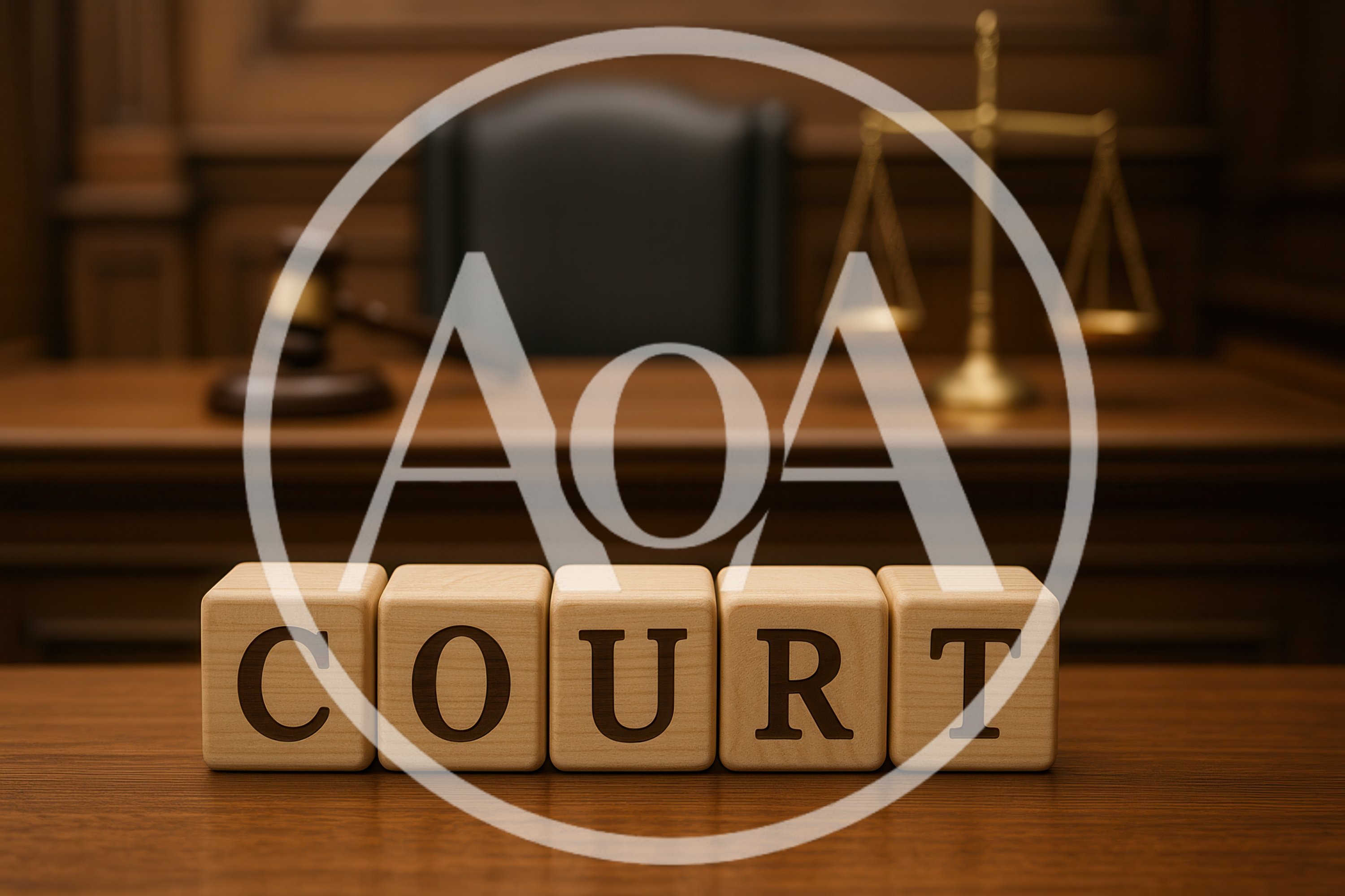 Wooden Blocks Spelling Court On A Judges Bench