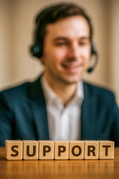 Customer Support Representative With Wooden Blocks