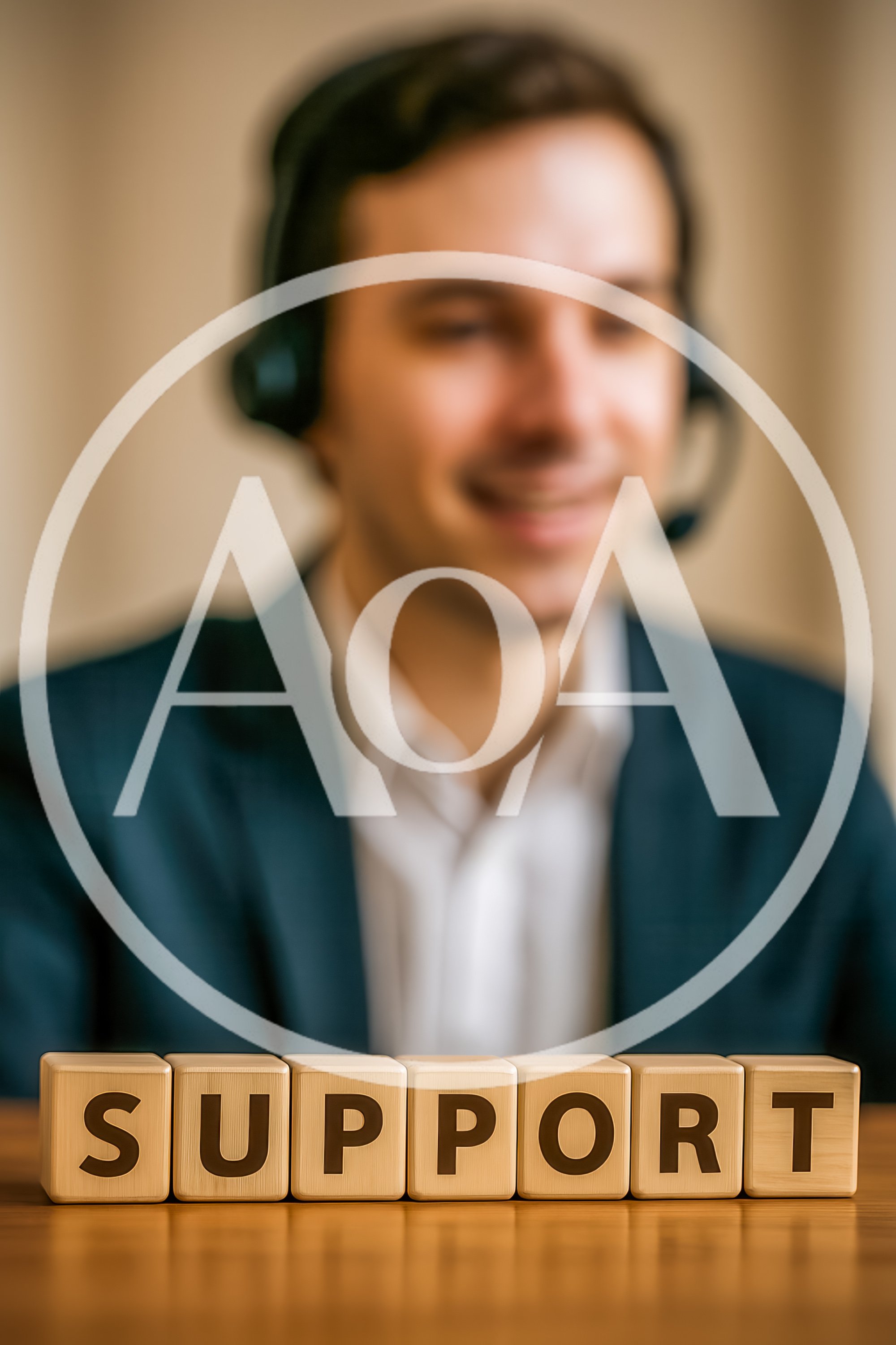 Customer Support Representative With Wooden Blocks