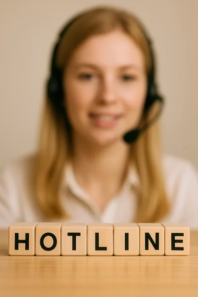 Customer Support Representative With Hotline Wooden Blocks