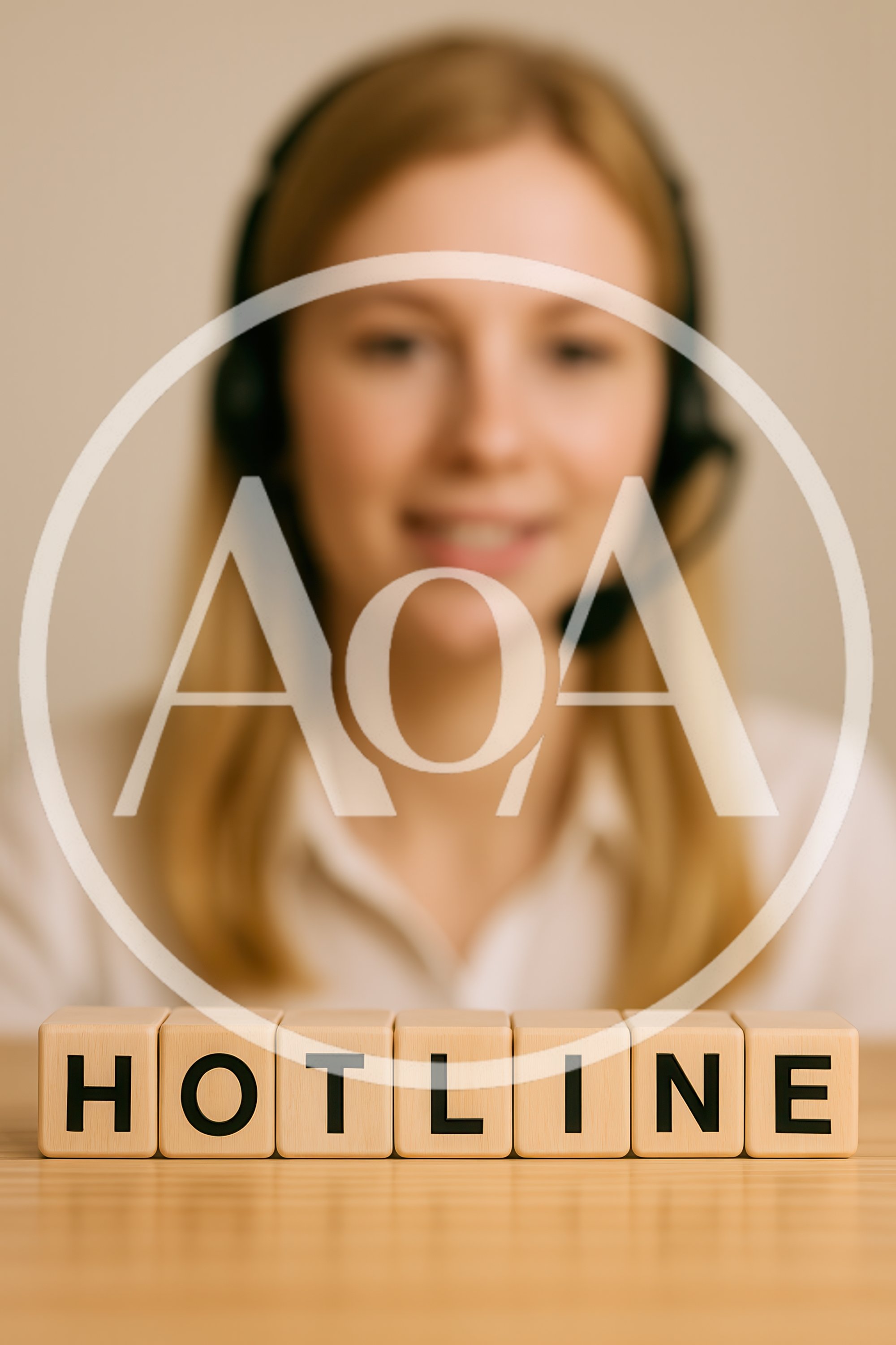 Customer Support Representative With Hotline Wooden Blocks
