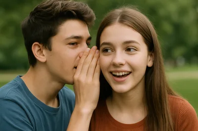 Teenage Boy Whispering A Secret To A Girl