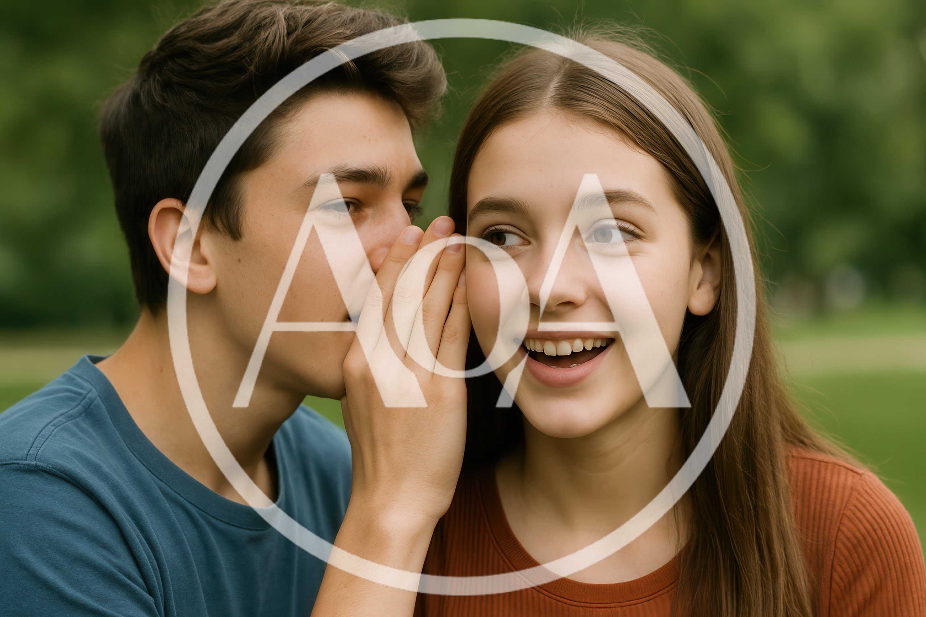 Teenage Boy Whispering A Secret To A Girl