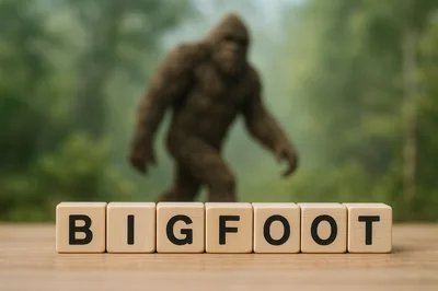 Bigfoot Wooden Letter Blocks In Forest Setting