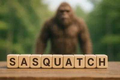 Sasquatch Text Spelled Out With Wooden Blocks