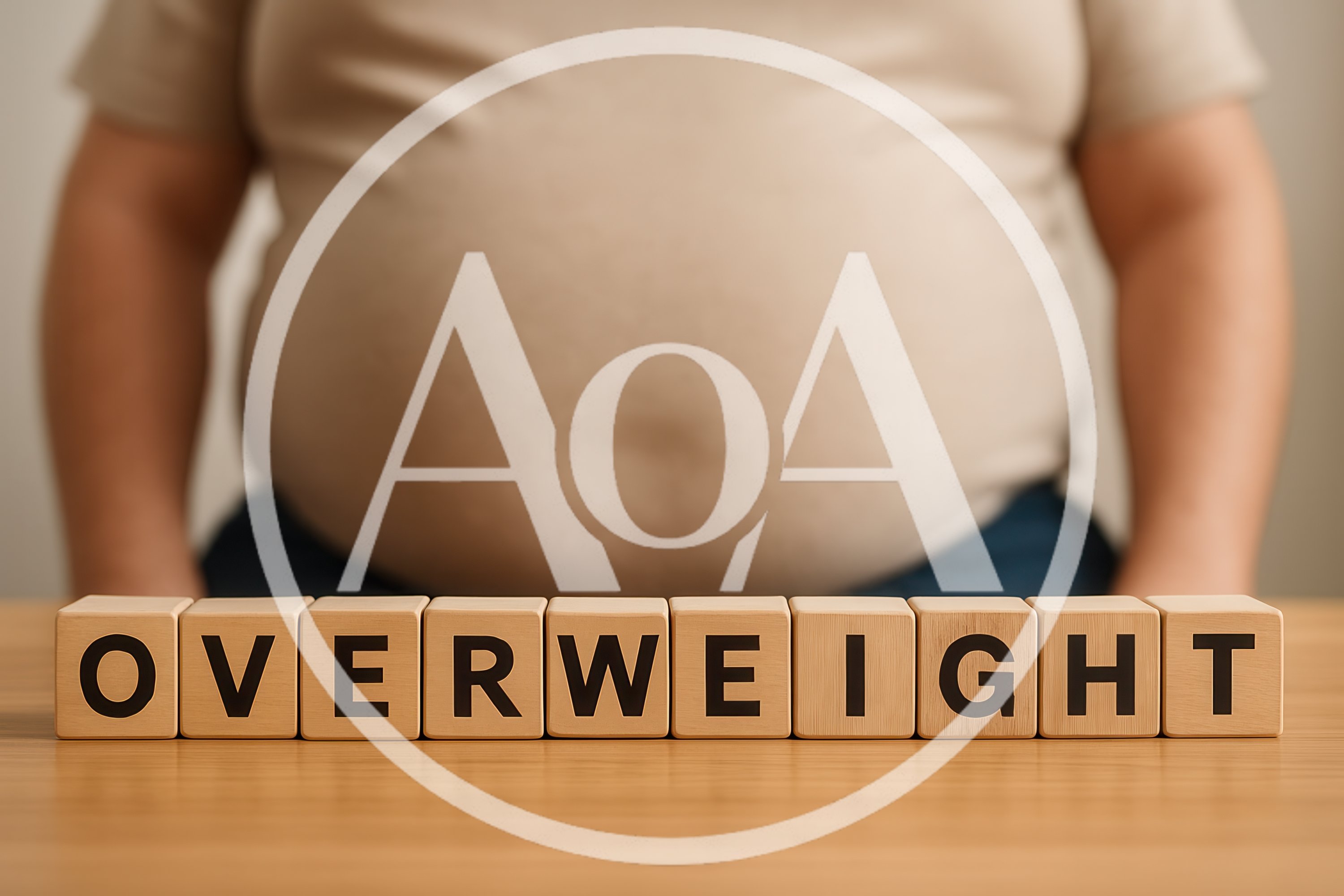 Overweight Person Standing Behind Wooden Blocks Spelling Overweight