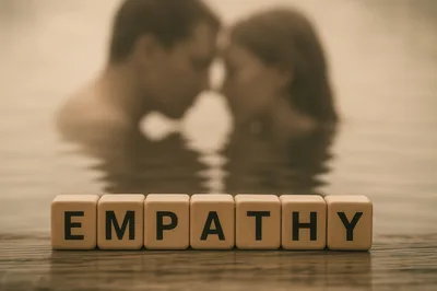 Wooden Blocks Spelling Empathy With Romantic Couple In Background