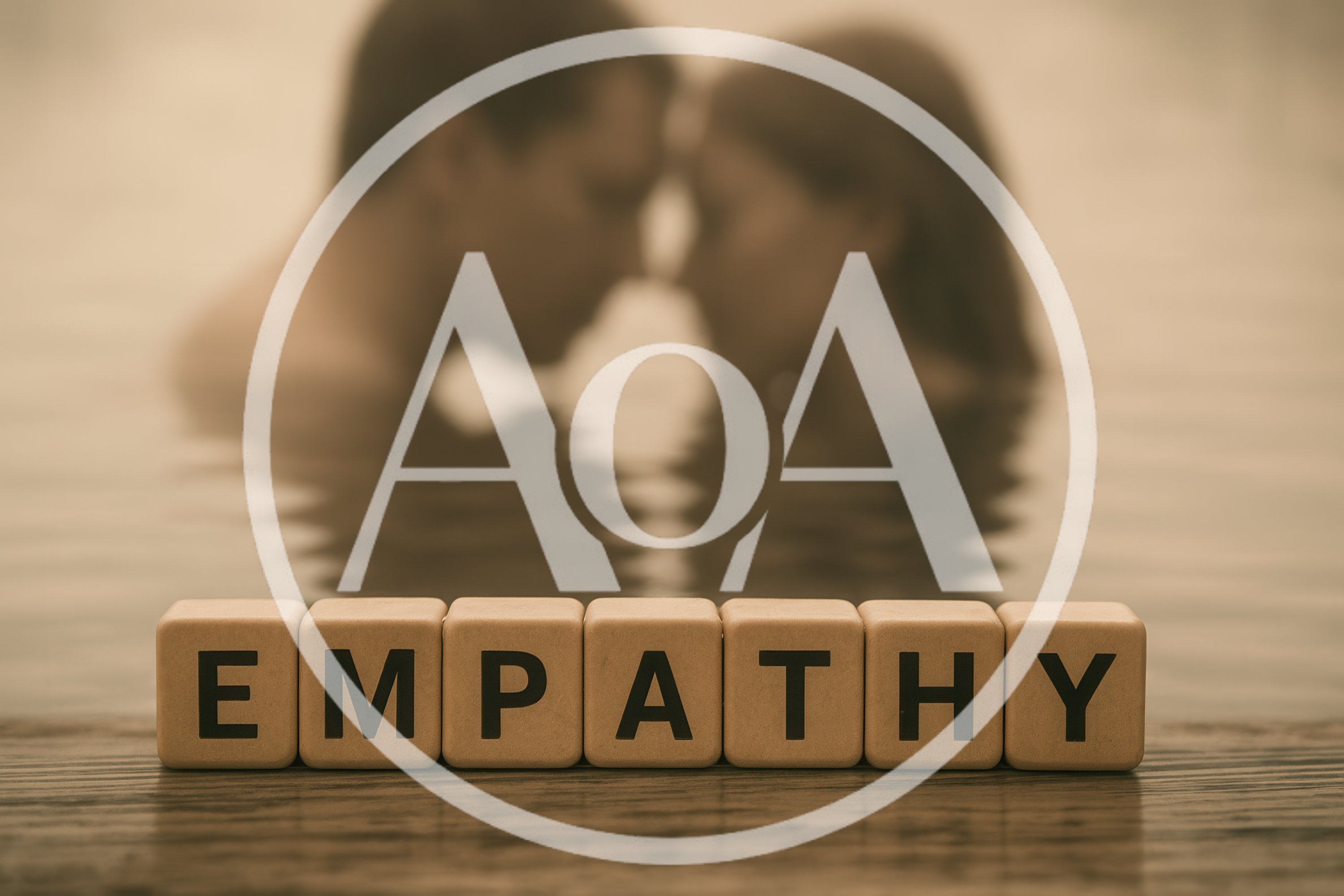 Wooden Blocks Spelling Empathy With Romantic Couple In Background