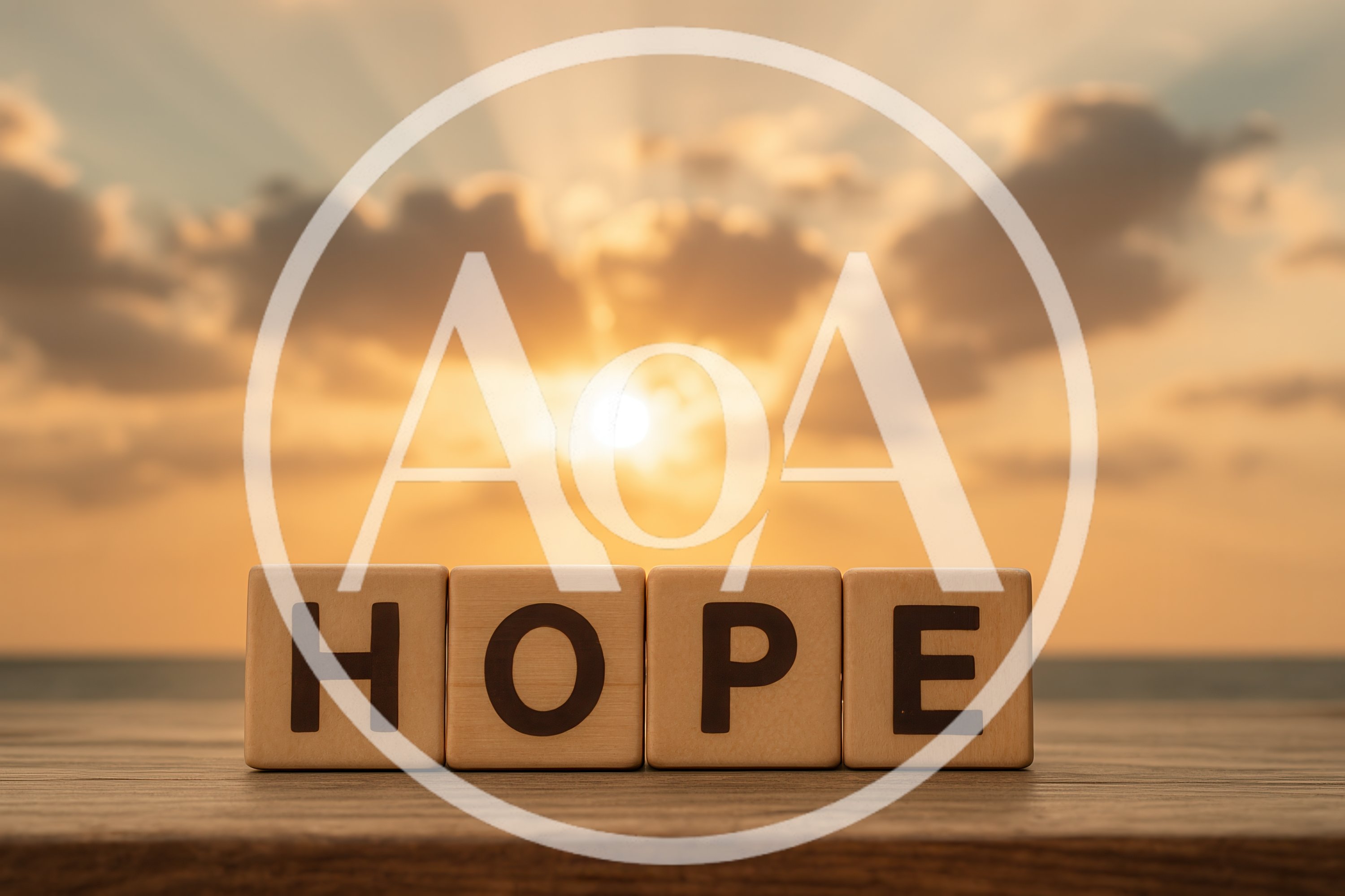 Wooden Blocks Spelling Hope Against A Sunset Background