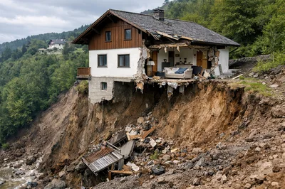 House Destroyed By A Massive Landslide