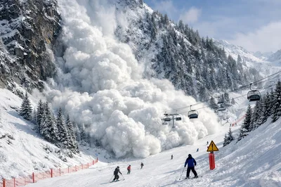Massive Snow Avalanche Descending Near Ski Resort