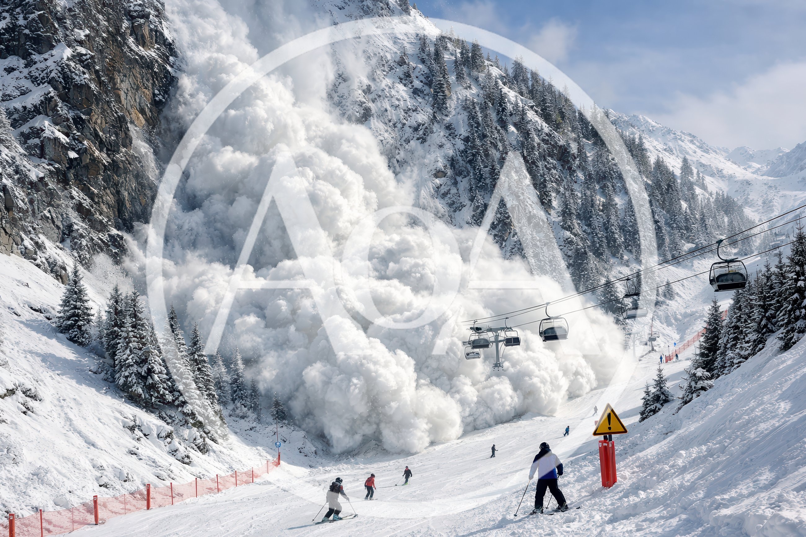 Massive Snow Avalanche Descending Near Ski Resort