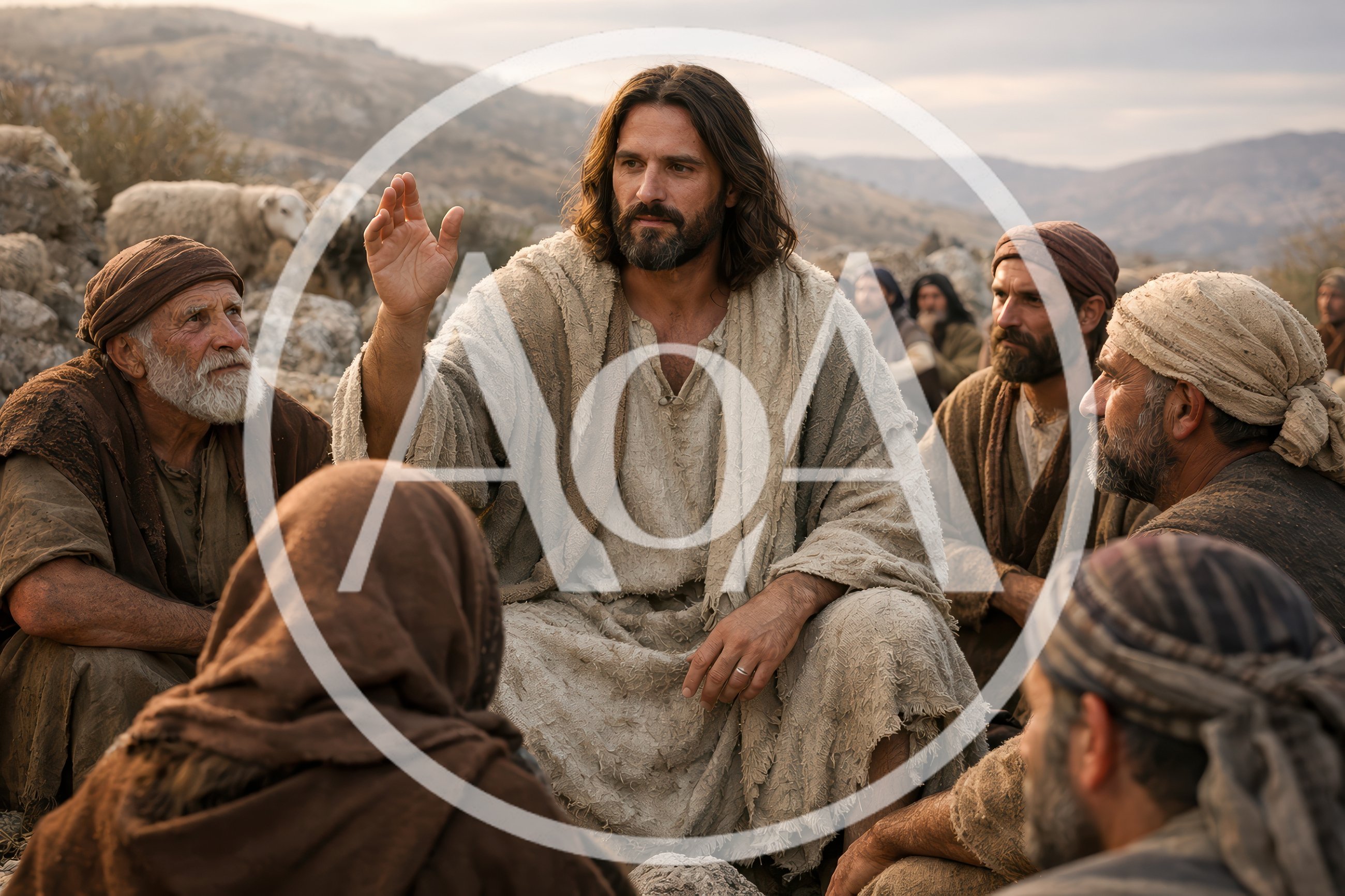 Jesus Teaching Disciples In A Rocky Landscape