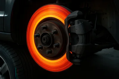 Glowing Red Hot Car Brake Disc