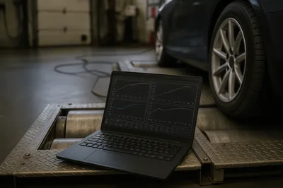 Laptop Displaying Performance Data On A Car Dynamometer