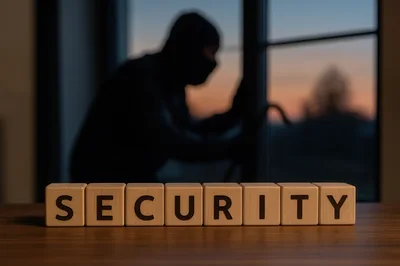 Wooden Blocks Spelling Security With Burglar In Background