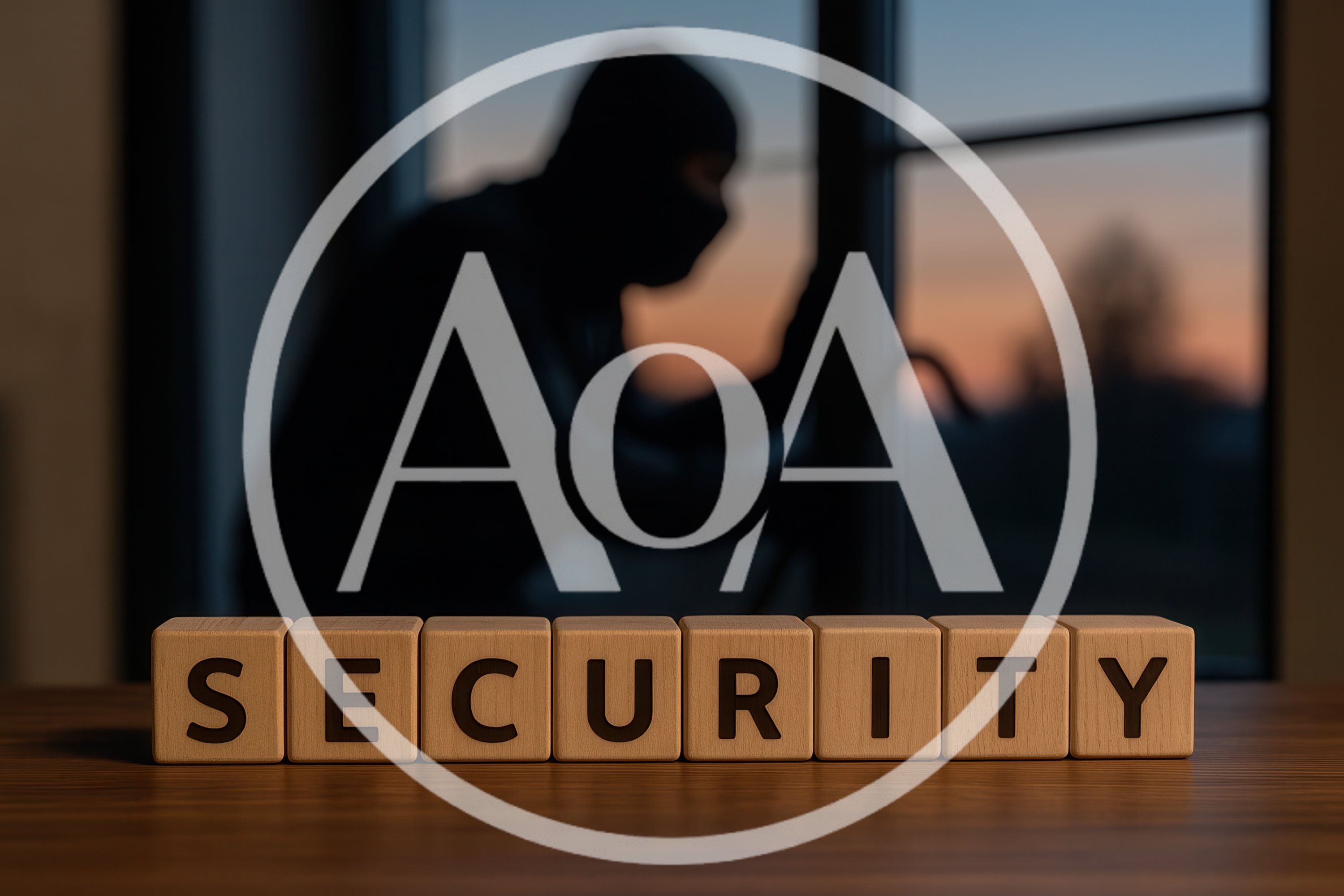 Wooden Blocks Spelling Security With Burglar In Background