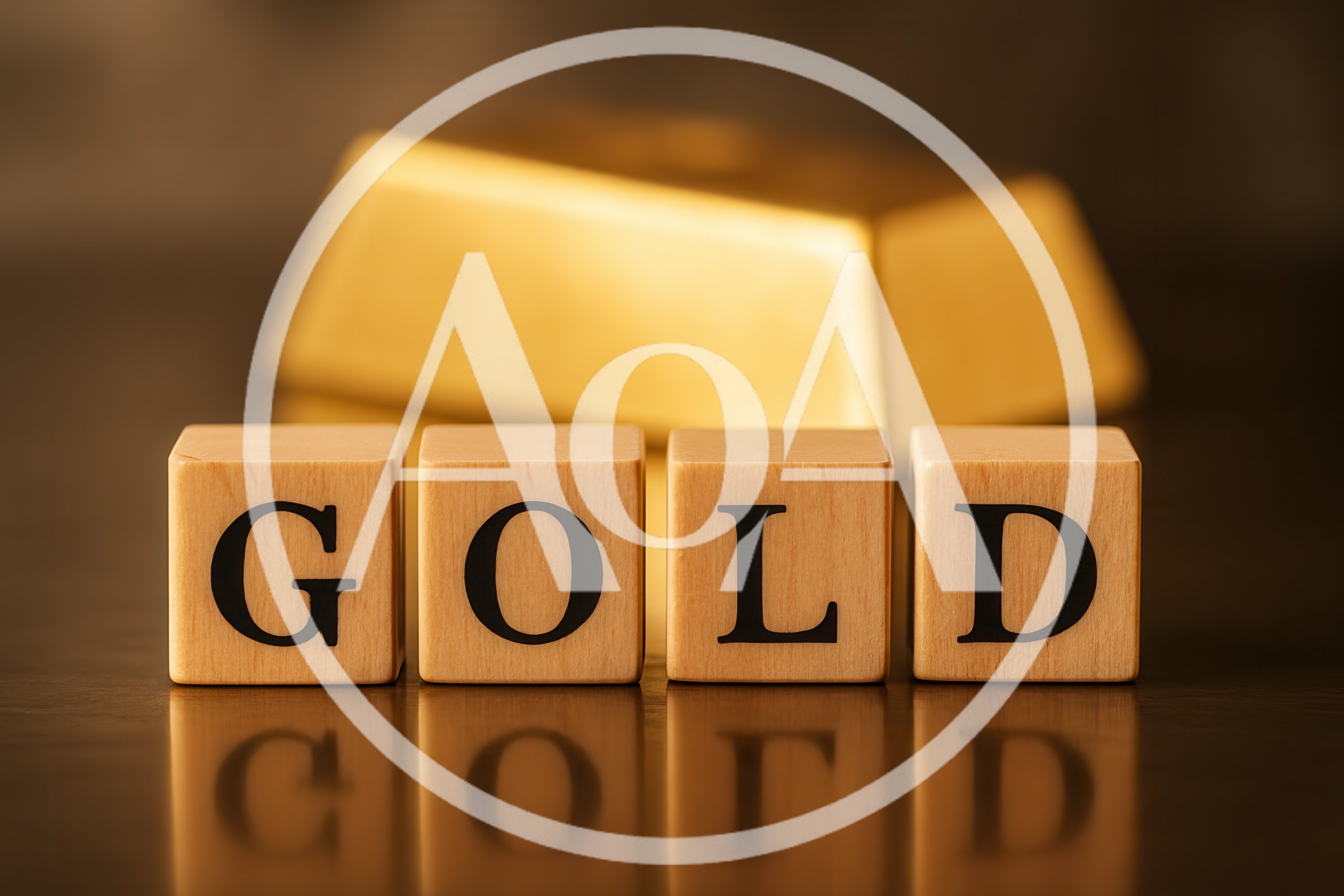 Wooden Blocks Spelling Gold With A Gold Bar