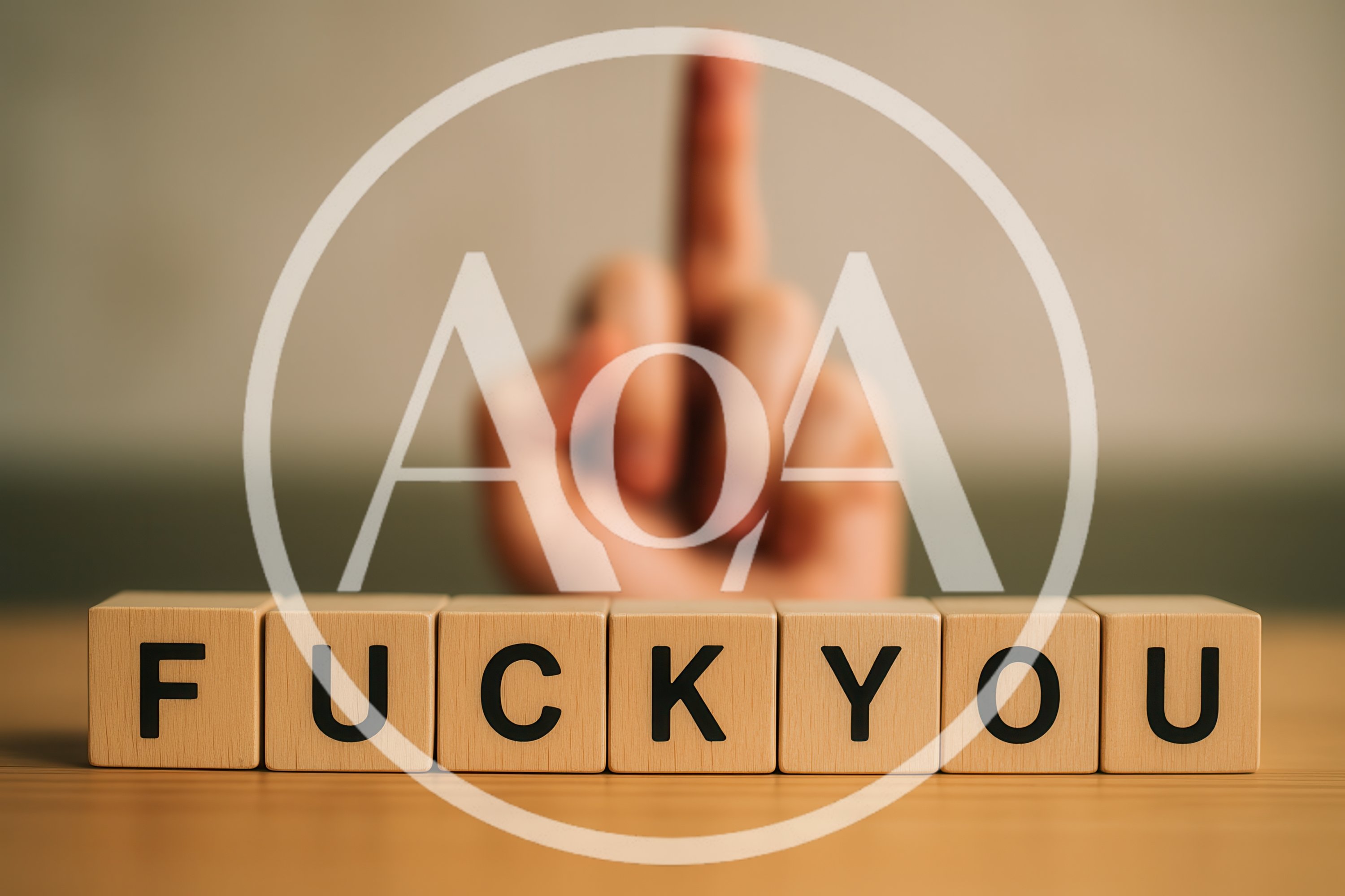 Wooden Blocks Spelling Fuck You With Middle Finger Gesture