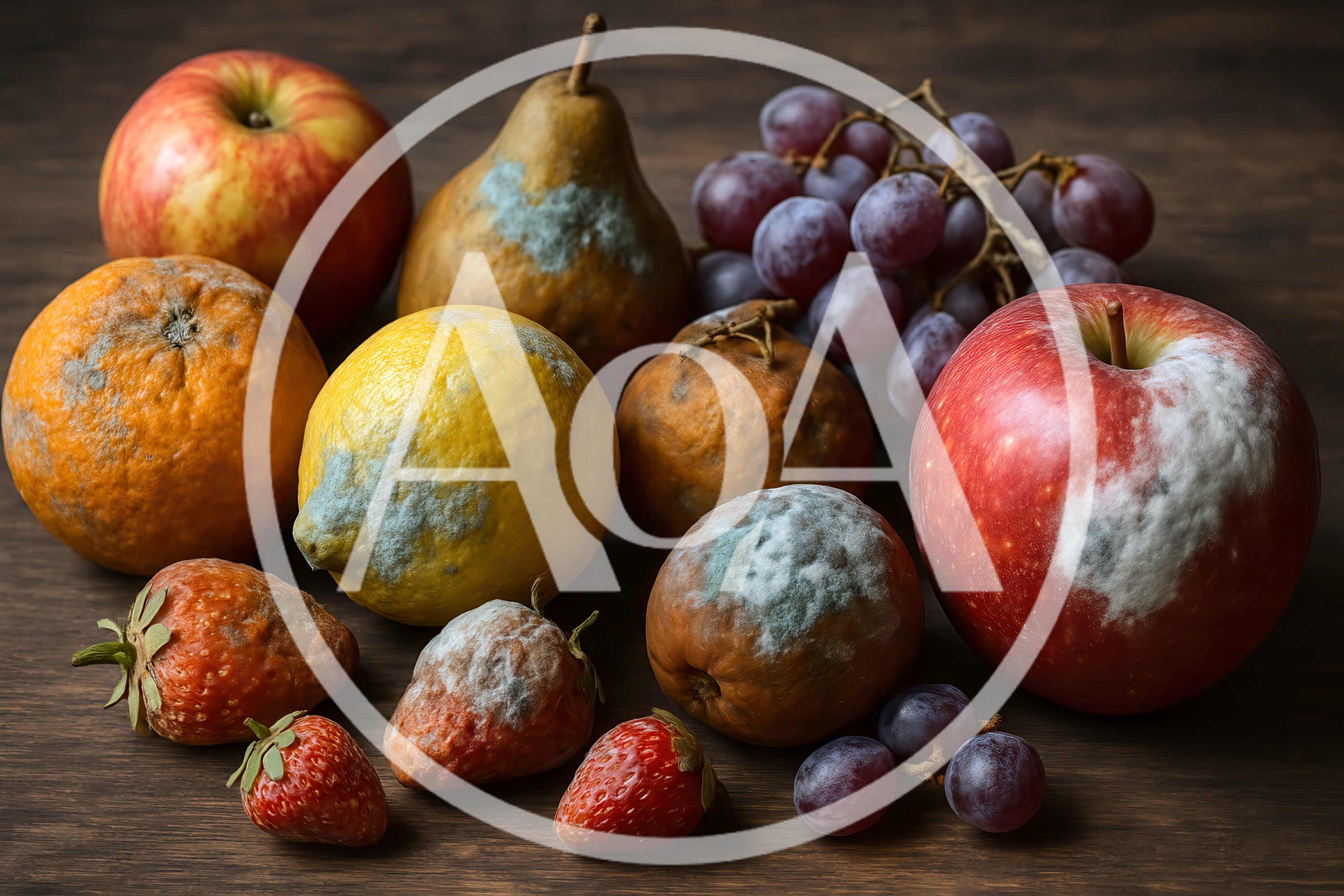 Assortment of Decaying Fruits on Wooden Table