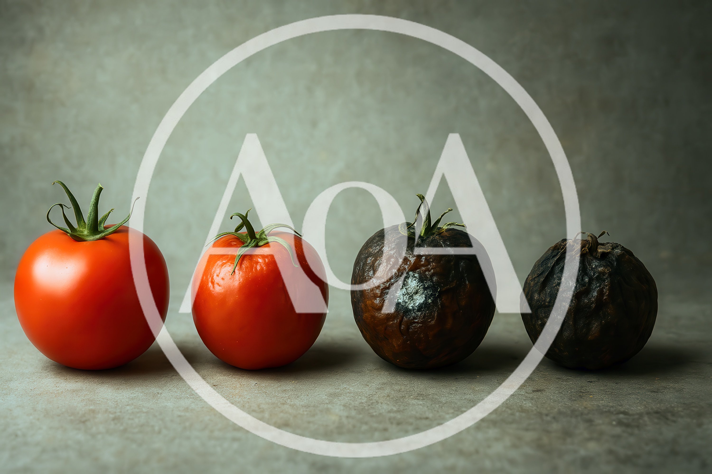 Four Tomatoes Showing Stages Of Decay