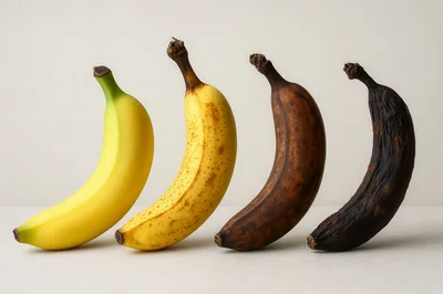 Four Bananas Showing Different Stages Of Ripening