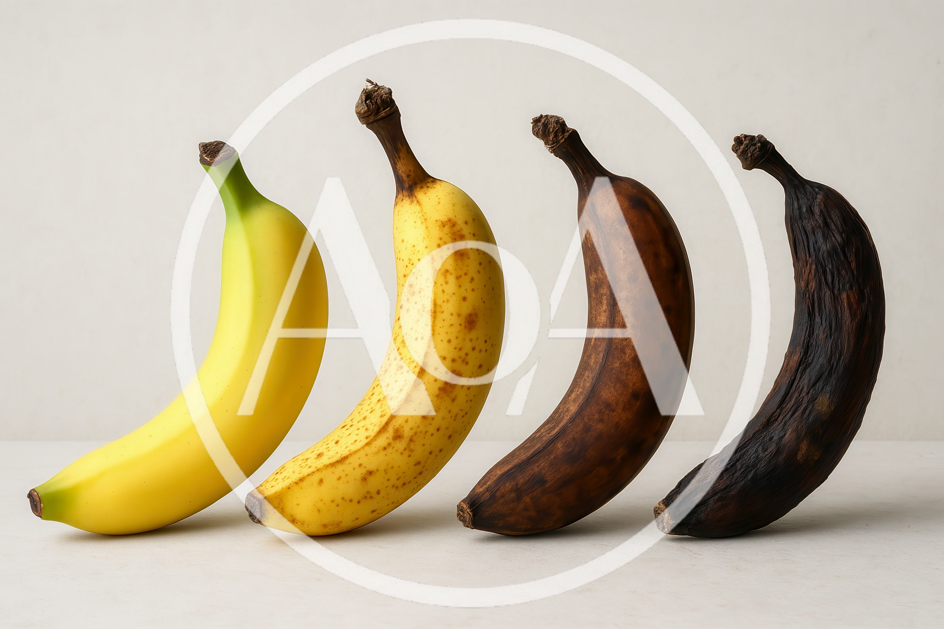 Four Bananas Showing Different Stages Of Ripening