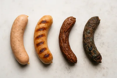 Four Sausages Showing Different Stages Of Decay