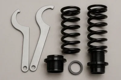 Coilover Suspension Kit Components On Grey Background