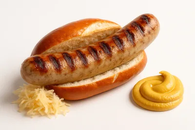 Grilled Bratwurst Sausage In A Pretzel Bun