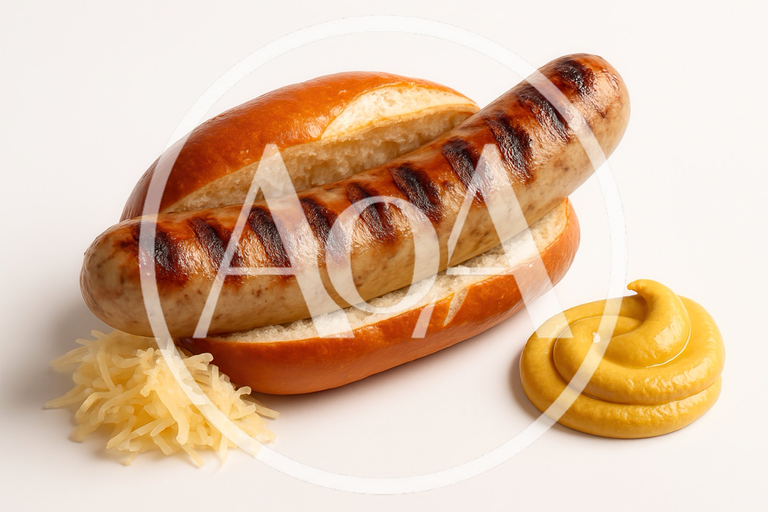 Grilled Bratwurst Sausage In A Pretzel Bun