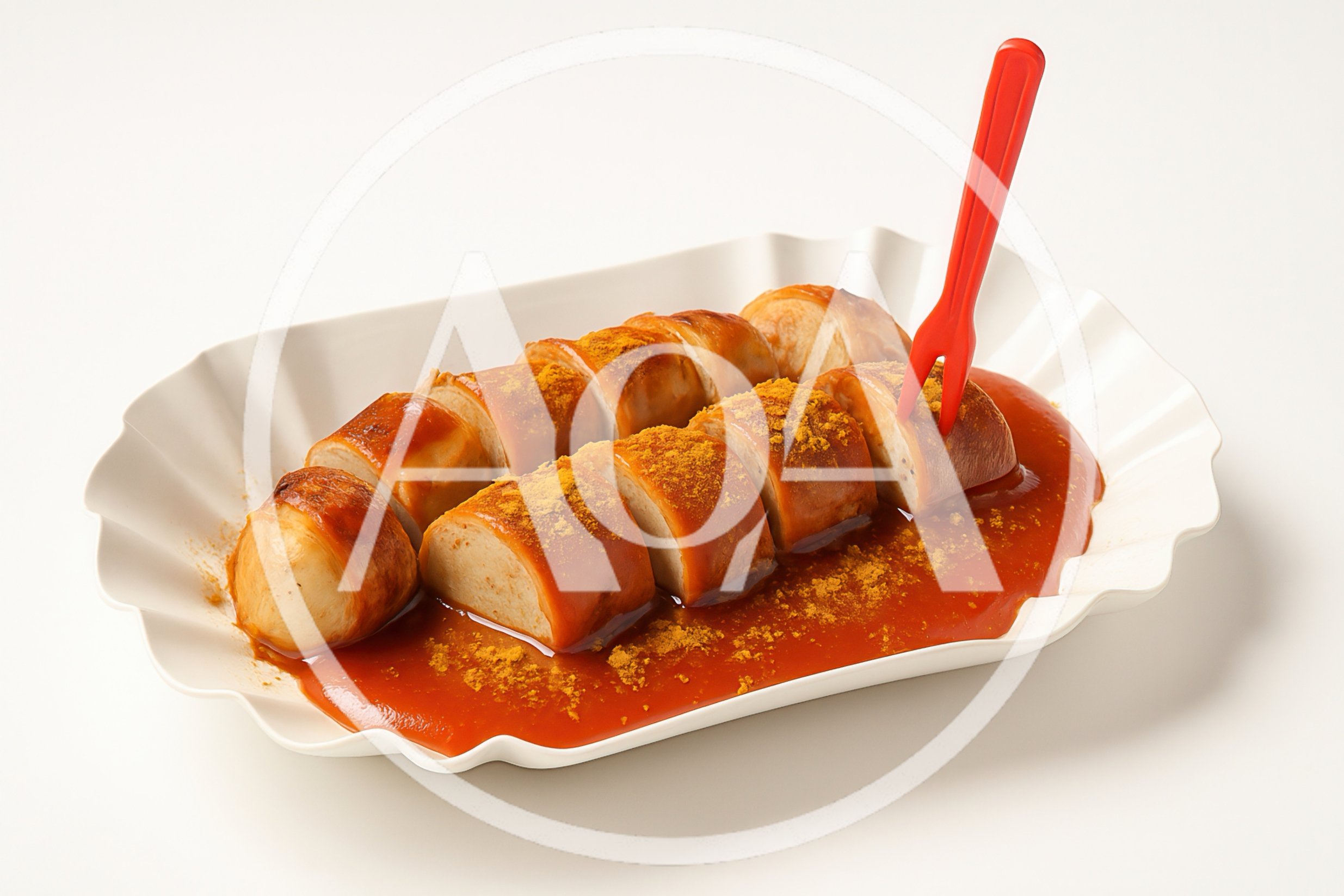 Currywurst Sausage Slices Served on a Paper Tray