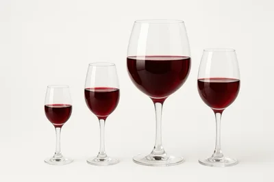 Four Wine Glasses With Varying Amounts Of Red Wine