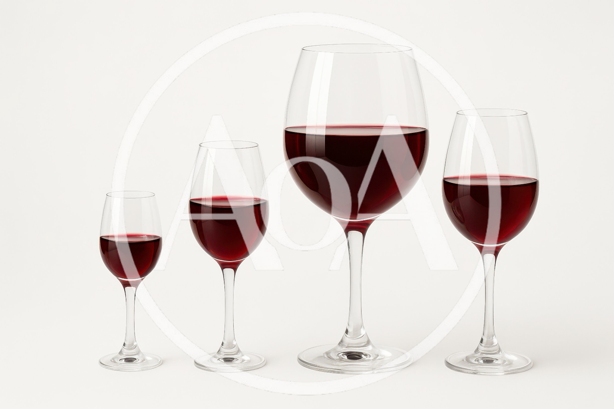 Four Wine Glasses With Varying Amounts Of Red Wine