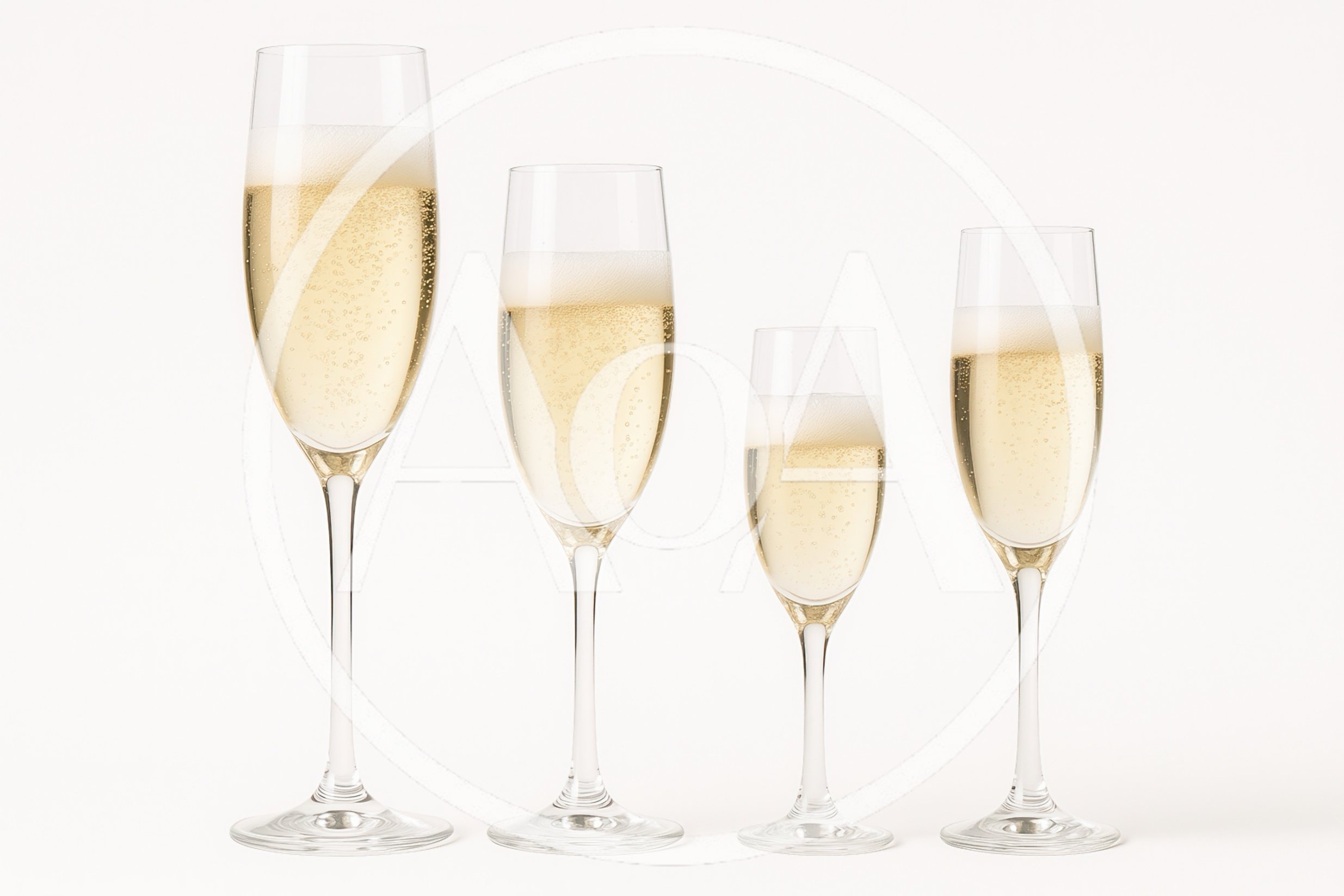 Four Champagne Flutes Filled With Sparkling Wine