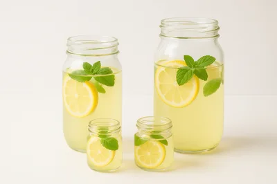 Four Glass Jars Filled With Fresh Lemonade