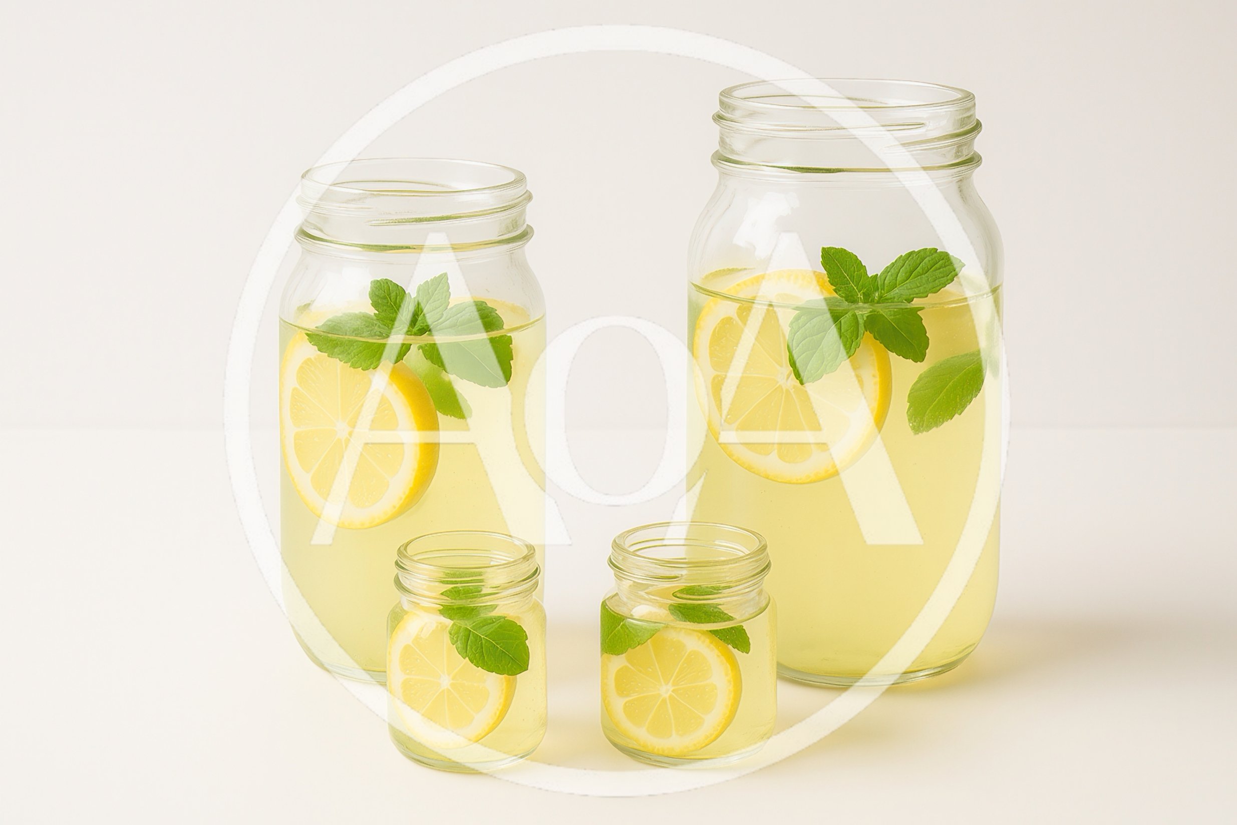 Four Glass Jars Filled With Fresh Lemonade