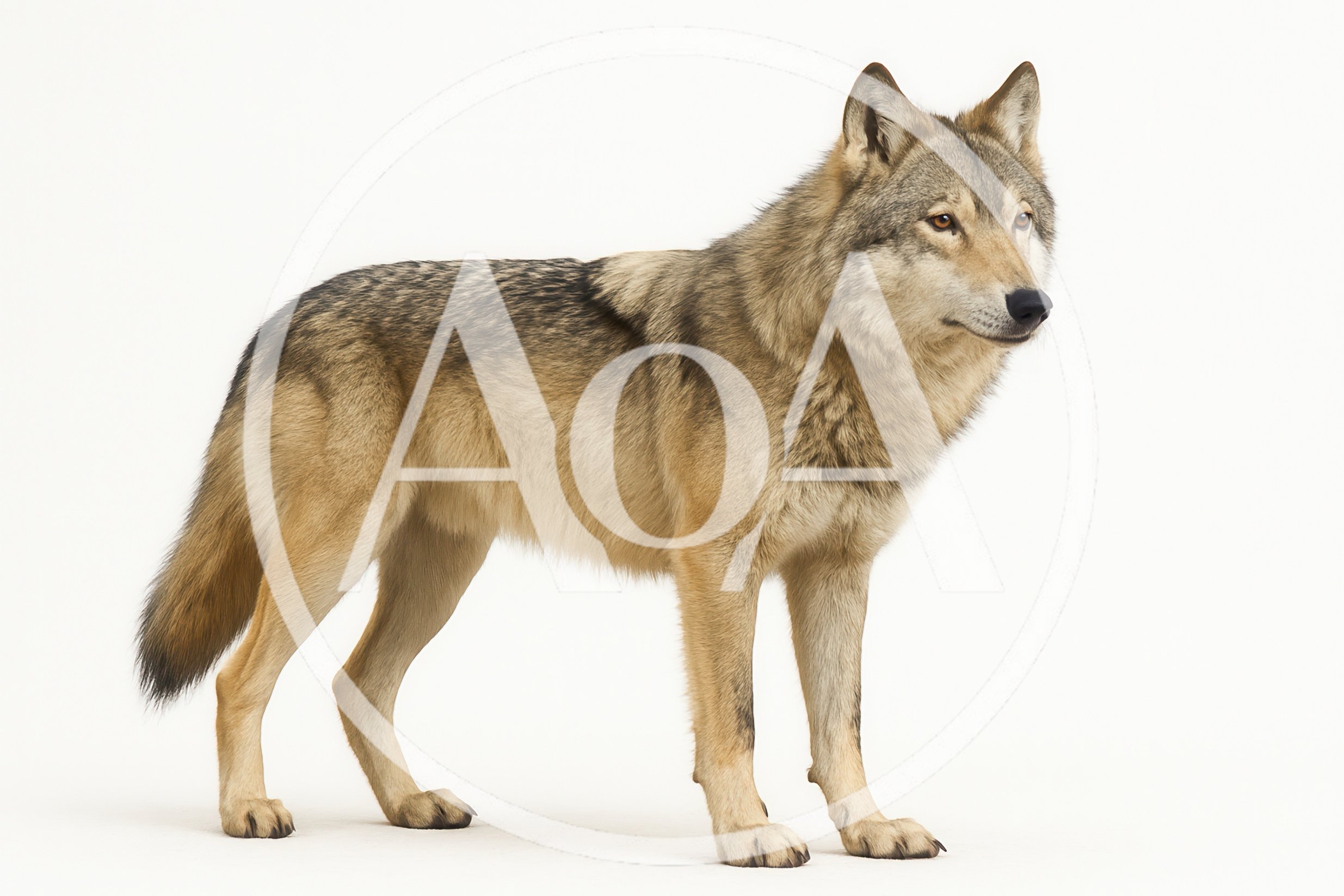 Full Body Portrait Of A Gray Wolf