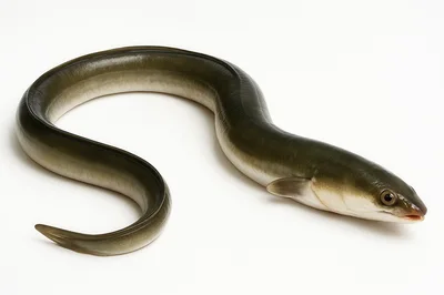 European Eel Swimming Isolated On White Background
